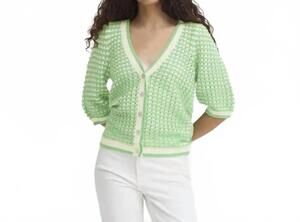NEW ICHI striped knitted cardigan in green